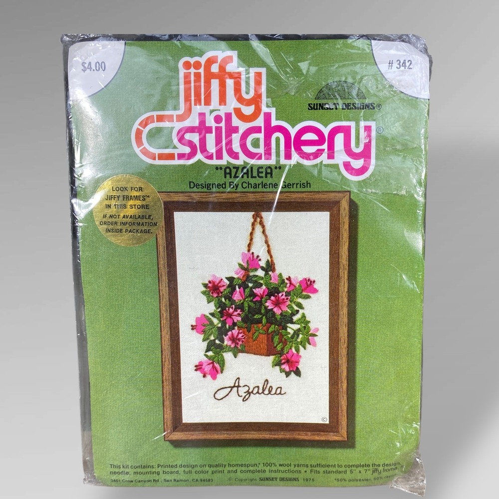 Sunset Designs Azalea Stitchery Kit 1975 5x7 Wool‎ Vintage